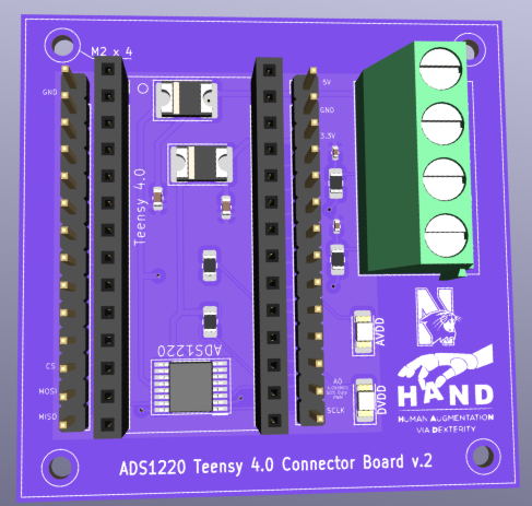 Version B v2 Teensy carrier board render, initial mockup