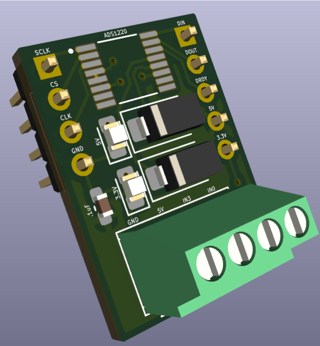 Version A v2 standalone breakout board render, components moved to the back