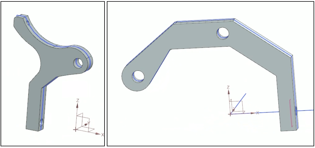 First CAD drafts of the initial caliper geometry, two views